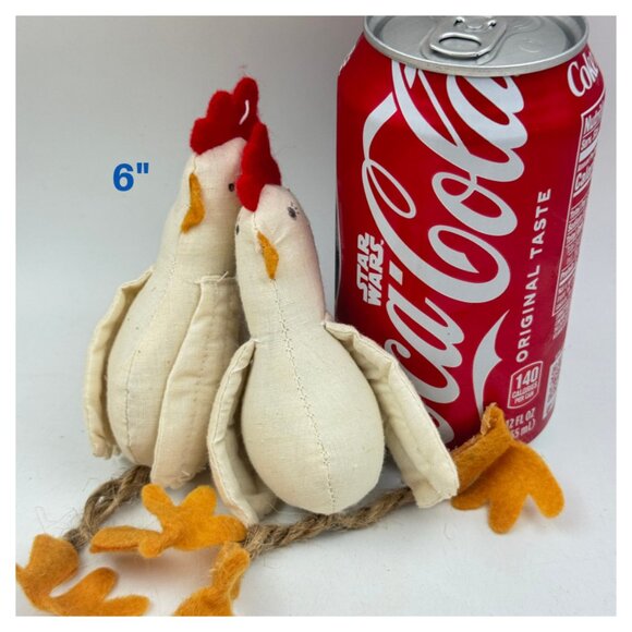 Farmhouse Muslin Chicken Set Shelf Sitters Stuffed Hen Decor in Basket BUNDLE - Picture 4 of 12